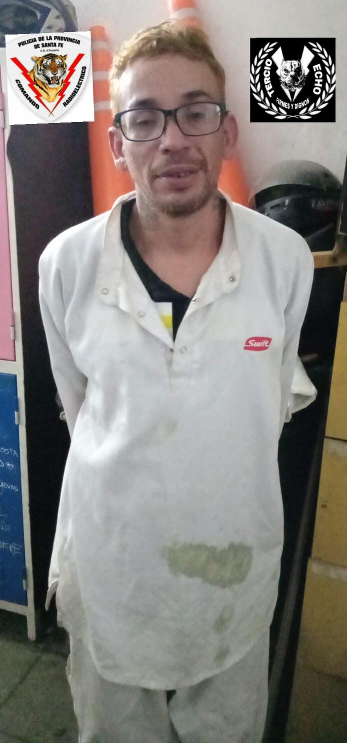 Al momento de la recaptura, Suárez llevaba puesto un ambo utilizado por los empleados del frigorífico Swift. Al momento de la recaptura, Suárez llevaba puesto un ambo utilizado por los empleados del frigorífico Swift.