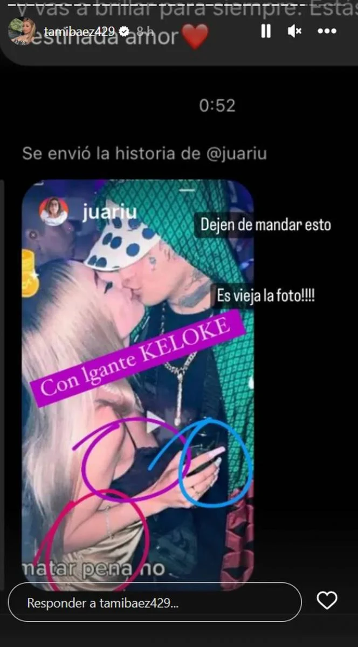 Indignación por parte de Tamara Báez tras haberse publico una imagen vieja con su ex pareja. (Imagen de Instagram)