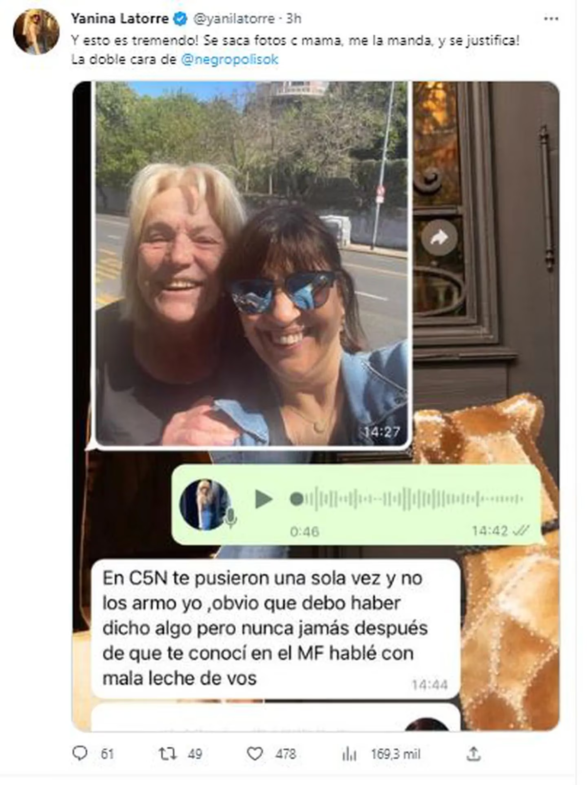 Los polémicos chats de la Negra Vernaci con Yanina Latorre.