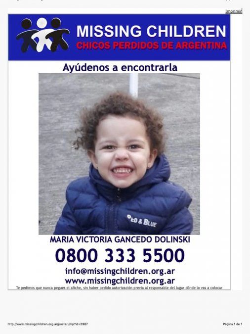 María Victoria Gancedo Dolinski de dos años