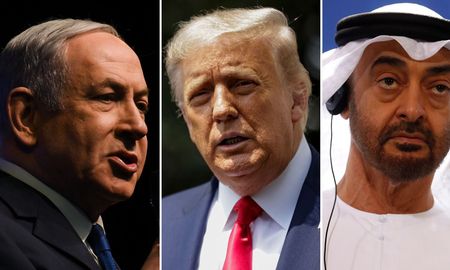 El primer ministro de Israel, Netanyahu, Trump y el príncipe heredero de los Emiratos Árabes Unidos, Mohammed bin Zayed El primer ministro de Israel, Netanyahu, Trump y el príncipe heredero de los Emiratos Árabes Unidos, Mohammed bin Zayed
