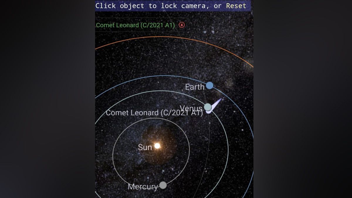 Datos sobre las posiciones del cometa Leonard, Venus y la Tierra.