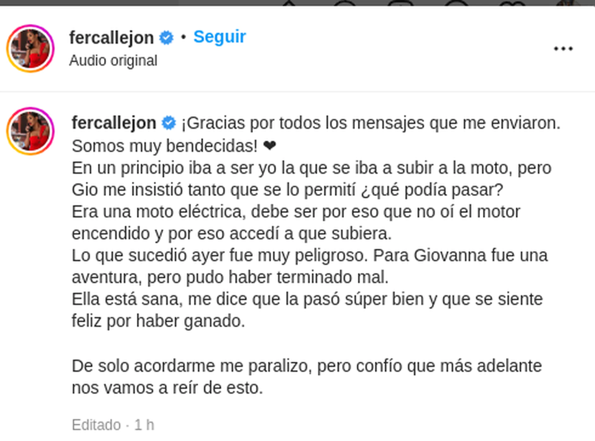 María Fernanda Callejón habló del incidente de su hija.