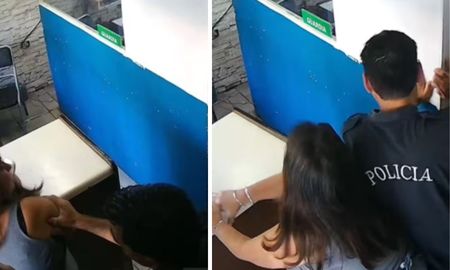 Las cámaras de seguridad de la Comisaría 16° registraron el momento exacto en que el oficial arroja a la mujer al suelo. Las cámaras de seguridad de la Comisaría 16° registraron el momento exacto en que el oficial arroja a la mujer al suelo.
