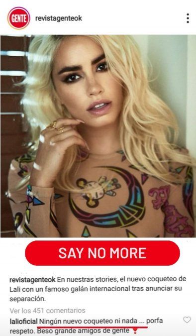 Lali desmintió su romance con el galán de Velvet.