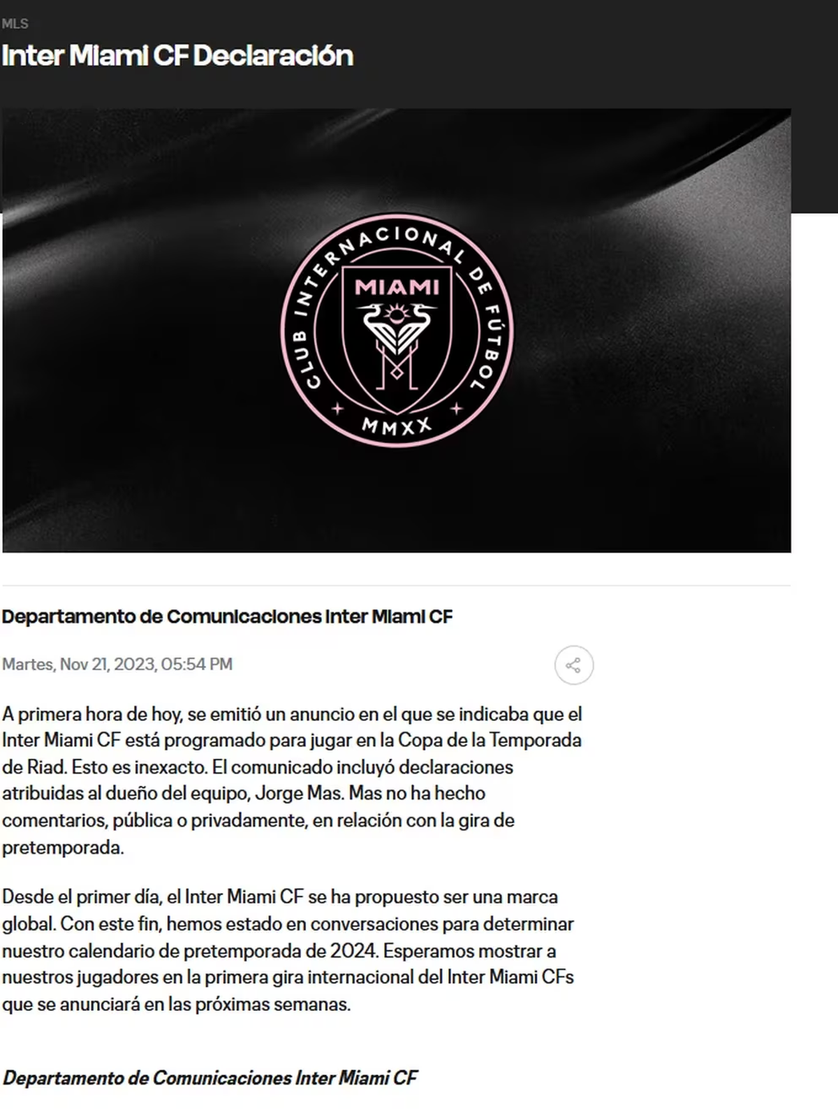 Inter Miami desmintió el amistoso contra el Al Nassr de Cristiano Ronaldo. Inter Miami desmintió el amistoso contra el Al Nassr de Cristiano Ronaldo.