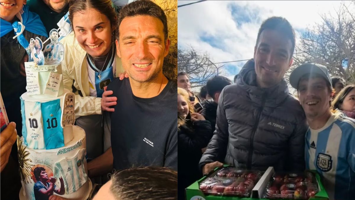 Lionel Scaloni y los regalo de los fanáticos: una torta bien de Selección Argentina y frutillas. Lionel Scaloni y los regalo de los fanáticos: una torta bien de Selección Argentina y frutillas.