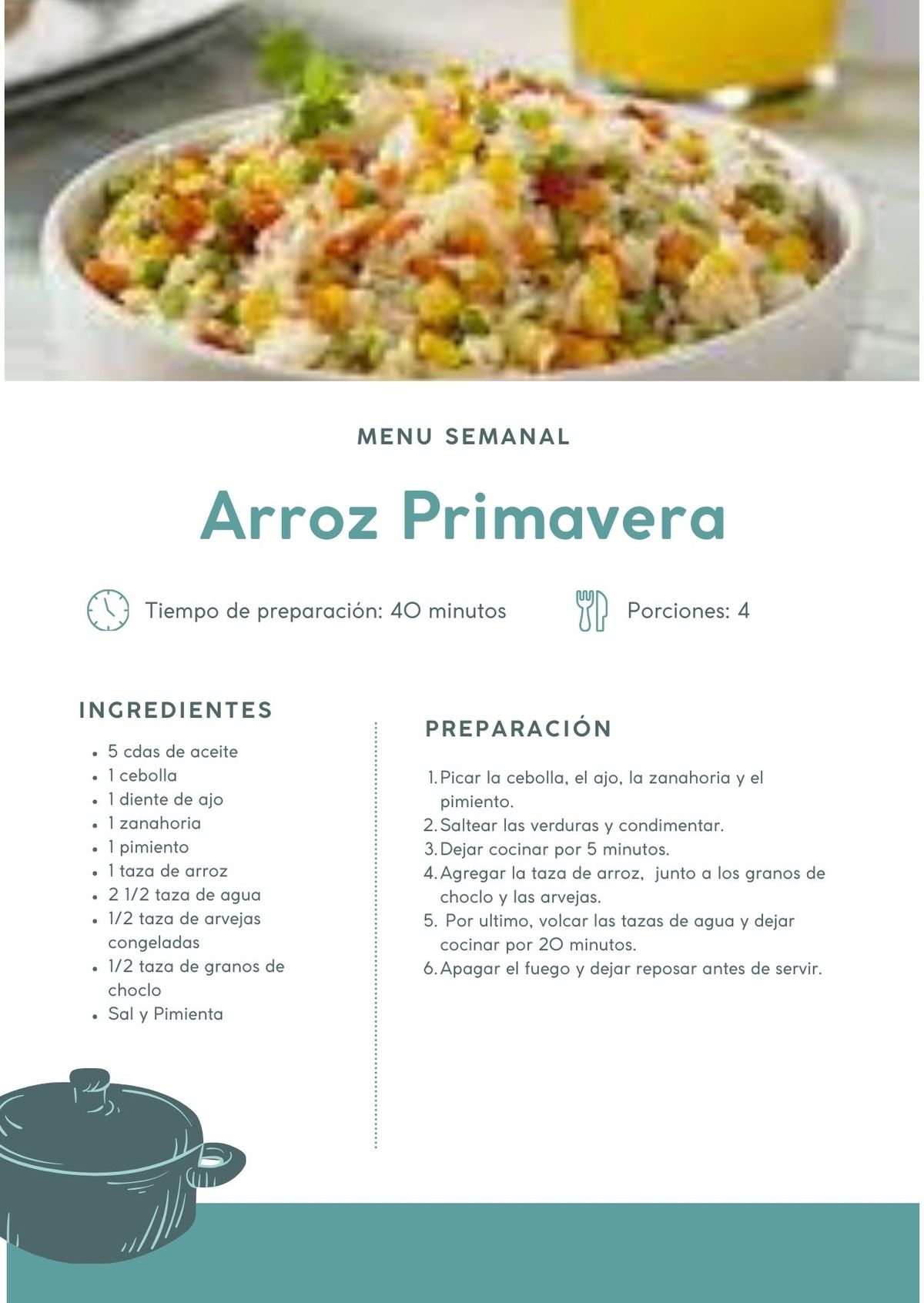 Receta de arroz primavera. Receta de arroz primavera.