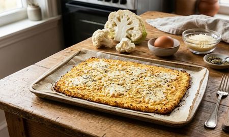 Pizza con base de coliflor. Pizza con base de coliflor.