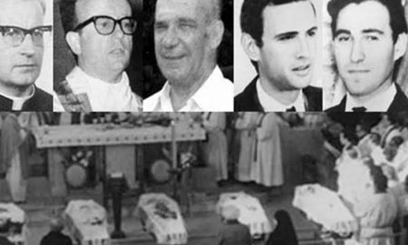 De esta forma se recordará a los cinco mártires palotinos asesinados por el terrorismo de Estado el 4 de julio de 1976: Alfie Kelly, Alfredo Leaden, Pedro Dufau, Emilio Barletti y Salvador Barbeito. De esta forma se recordará a los cinco mártires palotinos asesinados por el terrorismo de Estado el 4 de julio de 1976: Alfie Kelly, Alfredo Leaden, Pedro Dufau, Emilio Barletti y Salvador Barbeito.