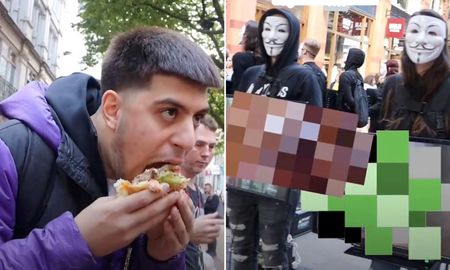 Video viral: joven comió una hamburguesa de carne en medio de una protesta vegana. Video viral: joven comió una hamburguesa de carne en medio de una protesta vegana.