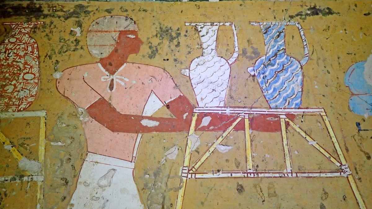 Otra de las pinturas de la TT93. La figura no tiene ojos. Se teoriza damnatio memoriae. Otra de las pinturas de la TT93. La figura no tiene ojos. Se teoriza damnatio memoriae.