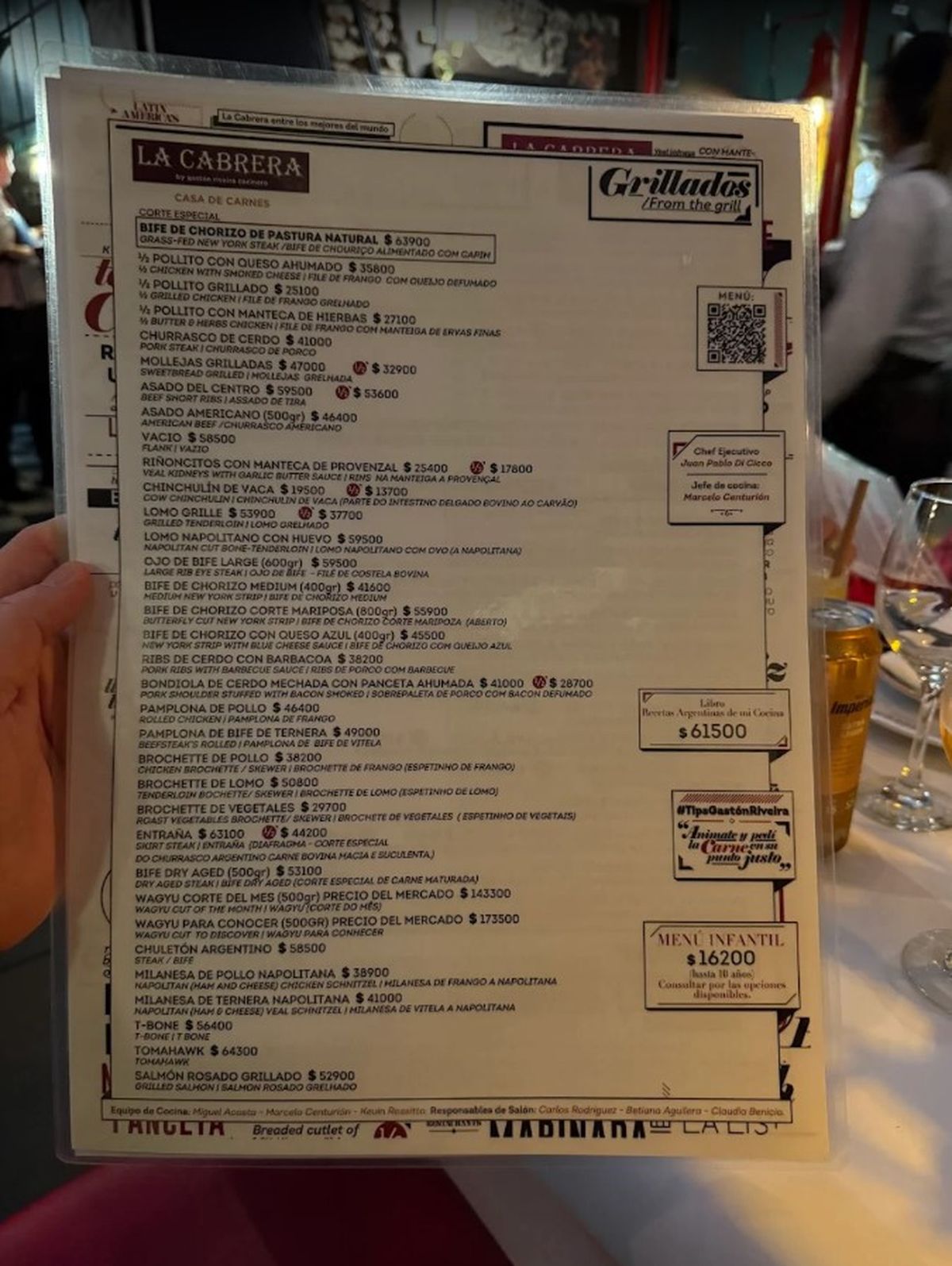 Precios en La Cabrera. Precios en La Cabrera.