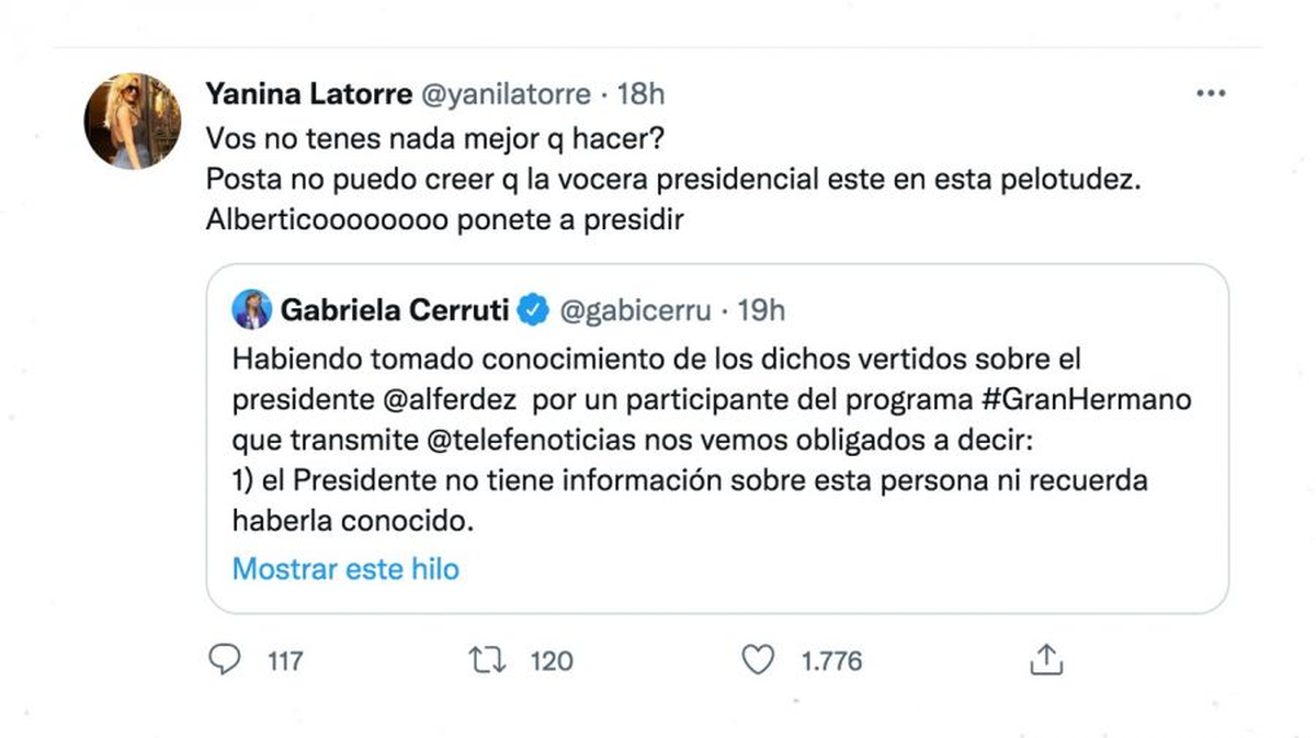 Los dichos de Yanina Latorre.