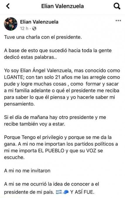 El descargo de L-Gante tras las críticas.