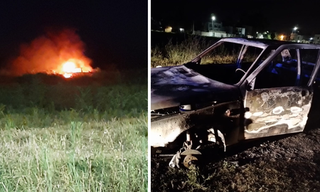 Bomberos zapadores apagaron el fuego del automóvil Fiat.