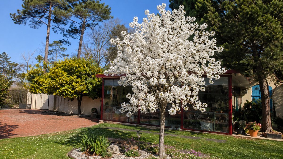 Sus flores blancas aparecen antes que las hojas y convierten al &aacute;rbol en uno de los primeros en florecer cada a&ntilde;o.