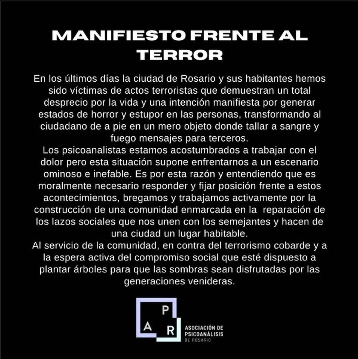 Comunicado de la Asociación de Psicoanálisis de Rosario. Comunicado de la Asociación de Psicoanálisis de Rosario.