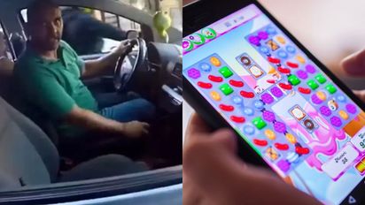 Irresponsable al volante: jugaba Candy Crush mientras manejaba y lo escracharon en redes