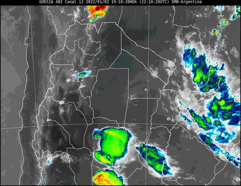 Imagen satelital del tiempo a las 19.10 del domingo.