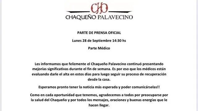 El comunicado oficial sobre la salud del artista