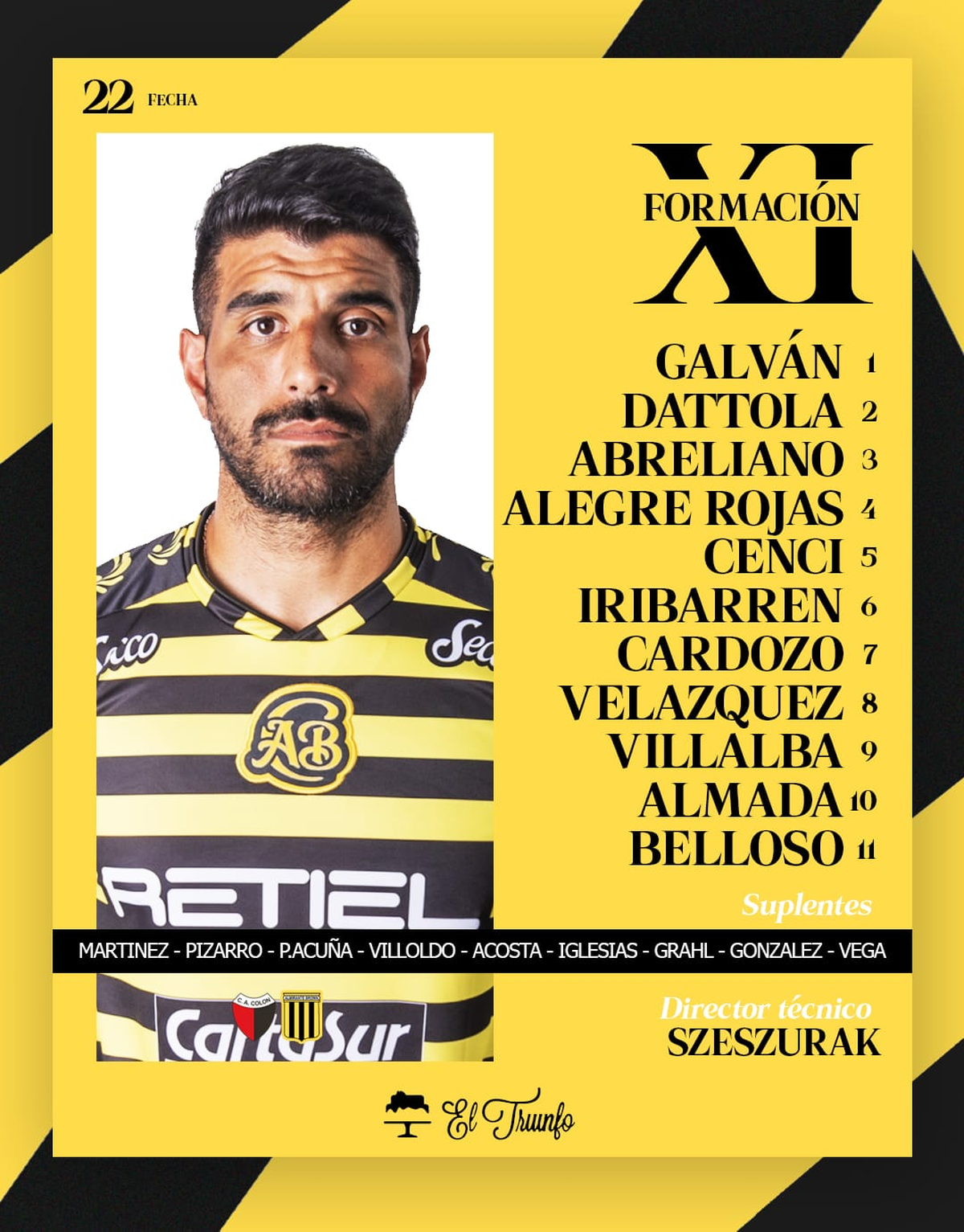 La formación de Almirante Brown vs. Colón. La formación de Almirante Brown vs. Colón.