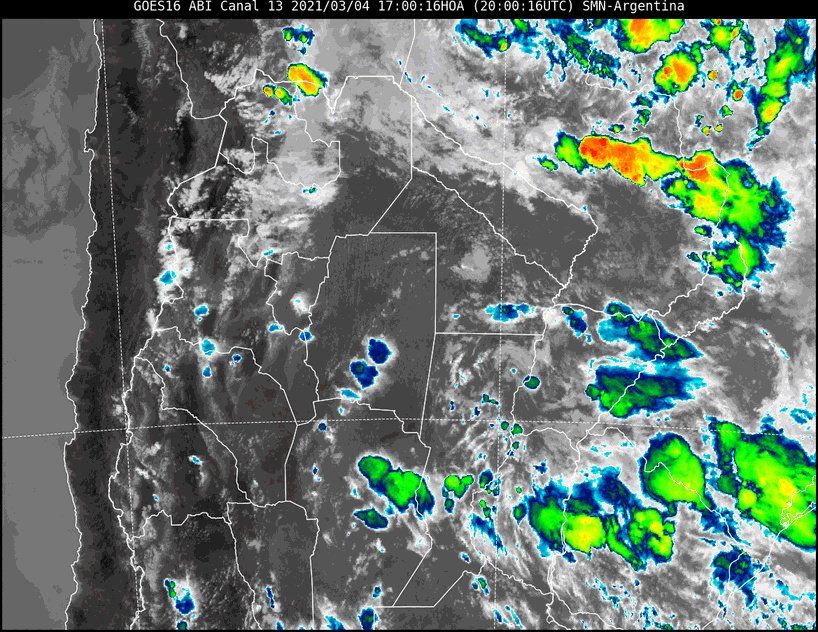 En la imagen satelital se observa nubosidad asociada a inestabilidad en el centro de la provincia y algo más aislado en el norte.