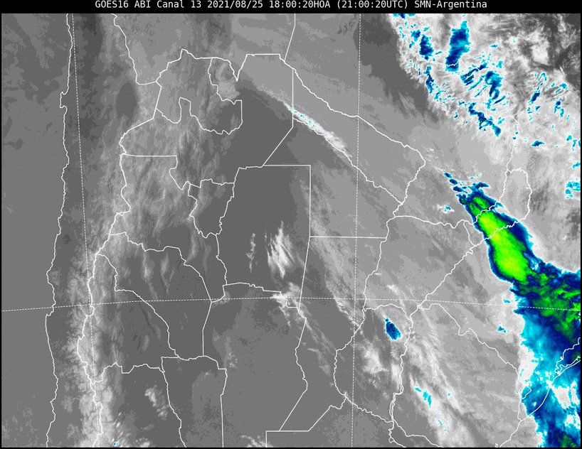 Imagen satelital del tiempo a las 18 horas del miércoles.