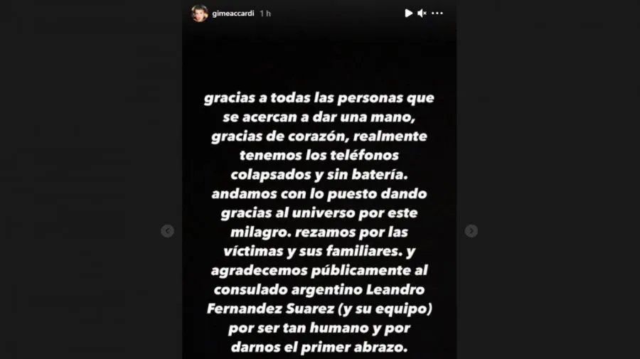 El mensaje de Gimena Accardi tras el derrumbe en Miami. 