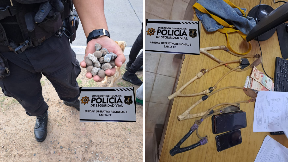 Los policías secuestraron piedras y gomeras que tenían en su poder los detenidos.