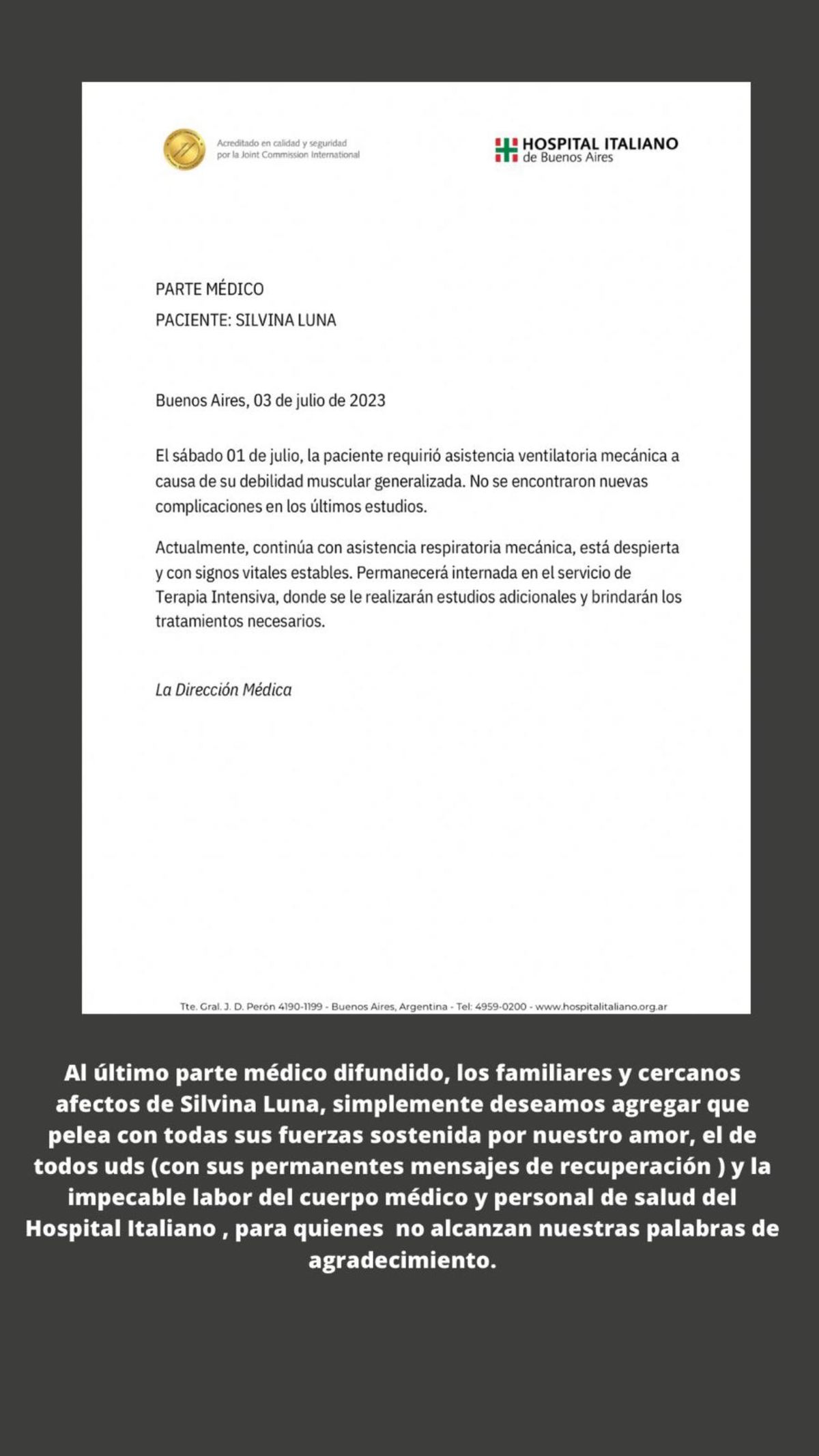 Fernando Burlando divulgó el último parte médico de Silvina Luna. Fernando Burlando divulgó el último parte médico de Silvina Luna.