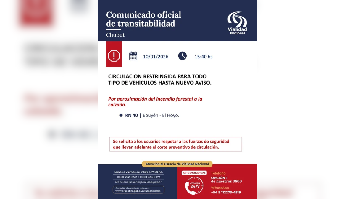 Vialidad Nacional dispuso la restricción total de circulación para todo tipo de vehículos. Vialidad Nacional dispuso la restricción total de circulación para todo tipo de vehículos.