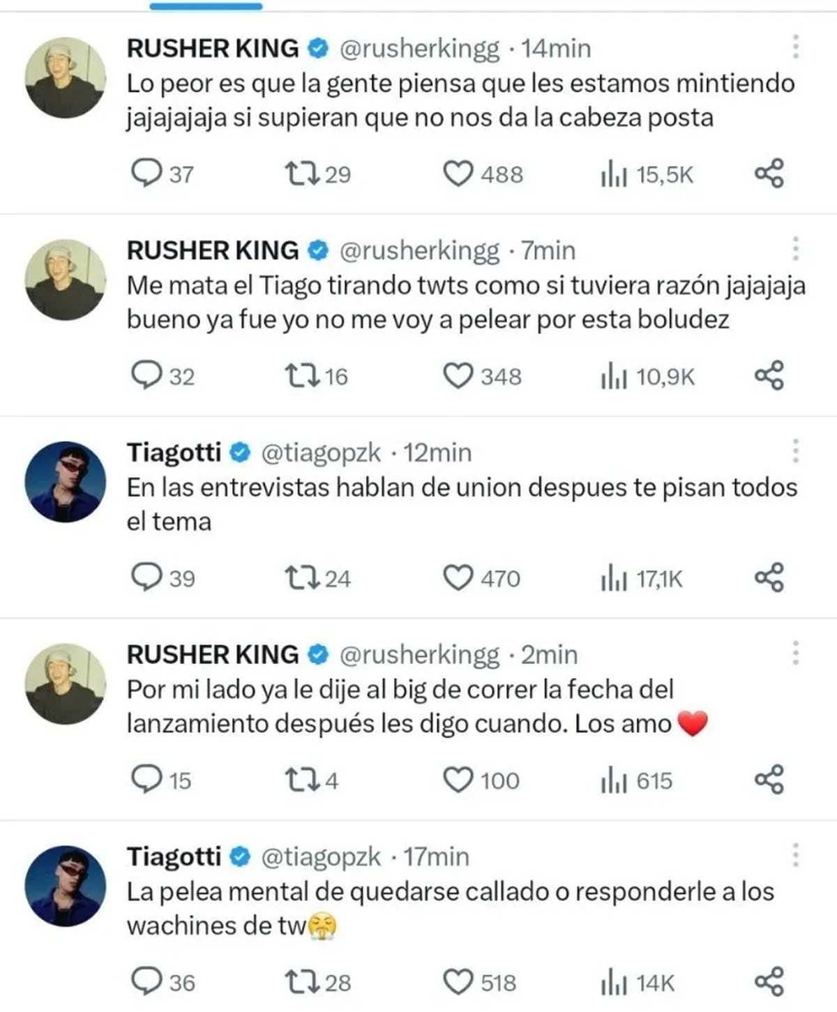 Rusherking y Tiago PZK se dijeron de todo en Twitter.