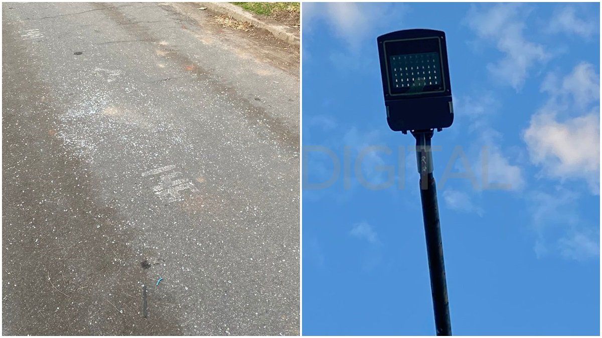 Vandalismo en el Parque Juan de Garay: rompieron la cobertura de vidrio que protege la luz a piedrazos.