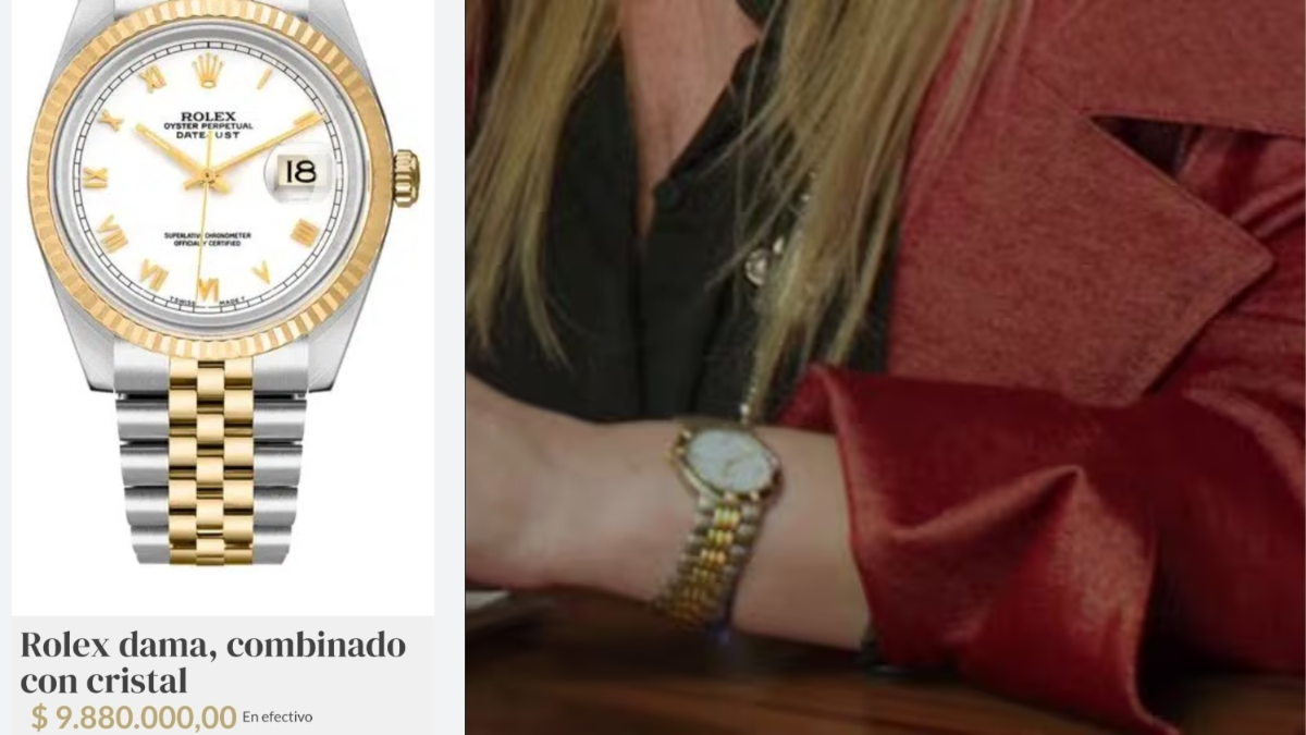 A la izquierda, el Rolex de USD 35 mil mencionado por Pamela David. A la derecha, Karina Milei mostrando el reloj Grovana que asegura usar.  