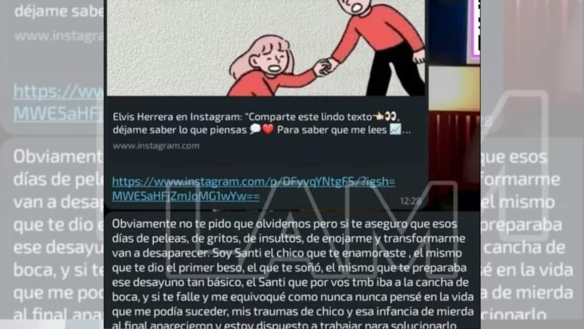 Luego de ejercer violencia de género contra Emily Ceco, Santiago Martínez habría enviado este mensaje. Luego de ejercer violencia de género contra Emily Ceco, Santiago Martínez habría enviado este mensaje.