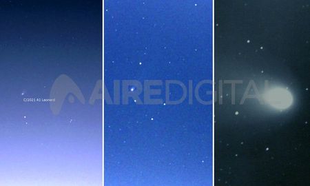 Cometa Leonard. Recortes de fotografías tomadas por Víctor Buso, José Luis Sánchez y Gustavo Mazalán. Cometa Leonard. Recortes de fotografías tomadas por Víctor Buso, José Luis Sánchez y Gustavo Mazalán.