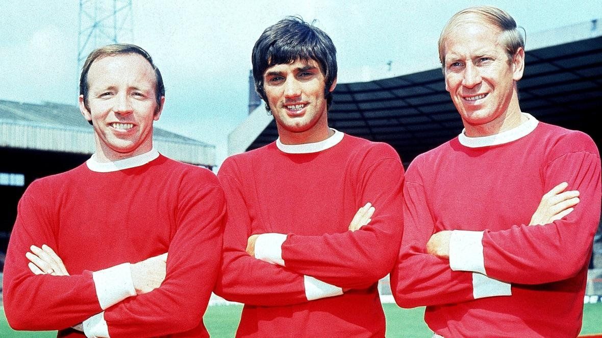 Nobby Stiles, George Best y Sir Bobby Charlton, los pilares de la reconstrucción del Manchester United.