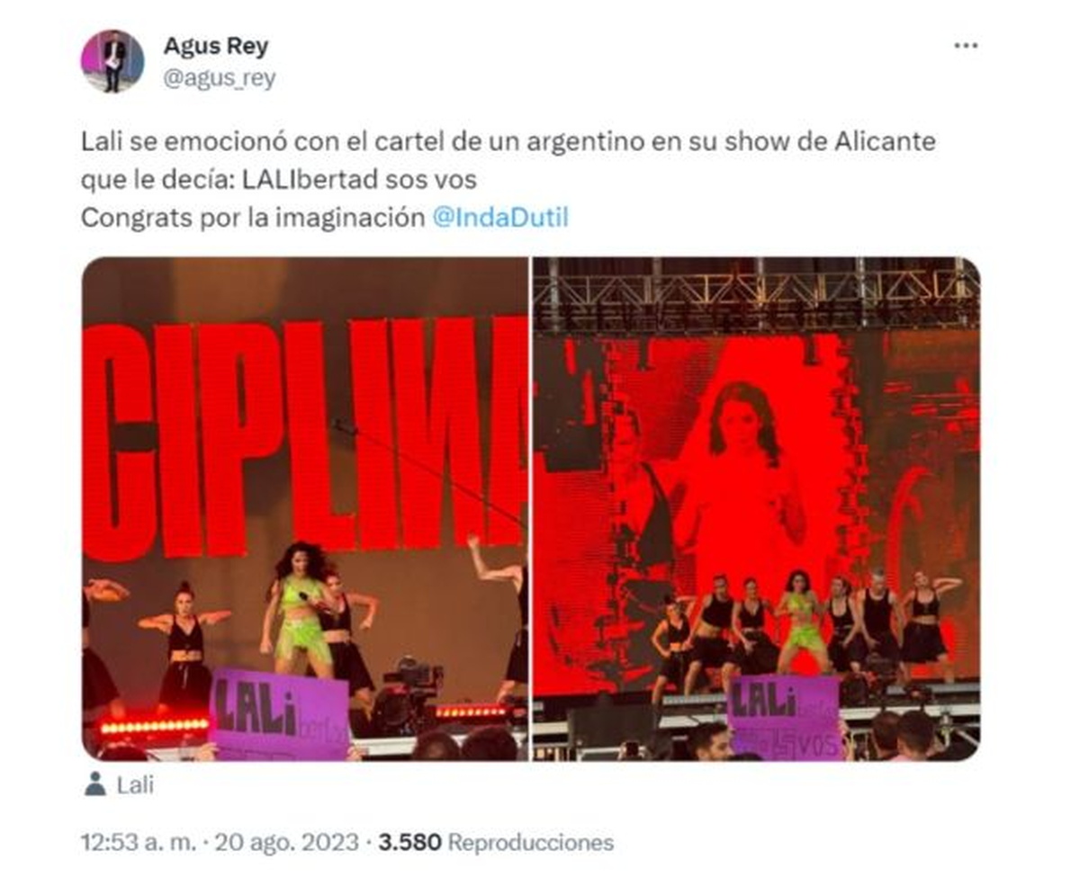 La foto del cartel a Lali Espósito en España tras su cruce con Javier Milei. La foto del cartel a Lali Espósito en España tras su cruce con Javier Milei.