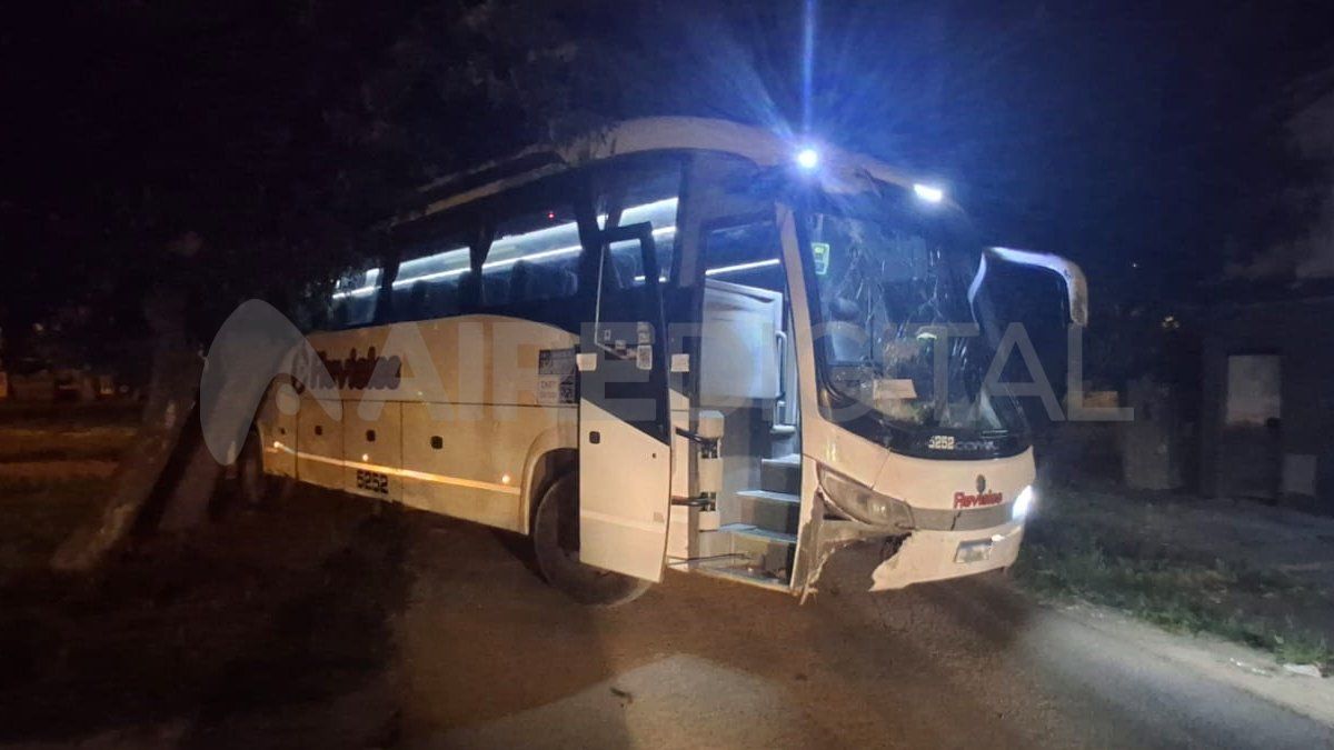 El ómnibus presenta varios daños tanto en parabrisas como en la chapa y paragolpes. 