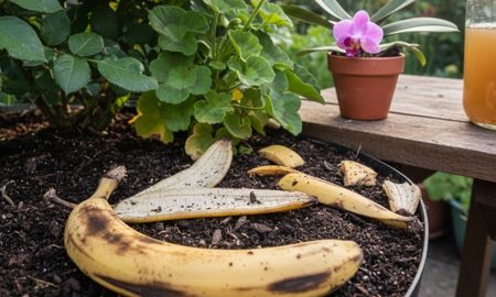 Cáscara de banana en la tierra. Cáscara de banana en la tierra.
