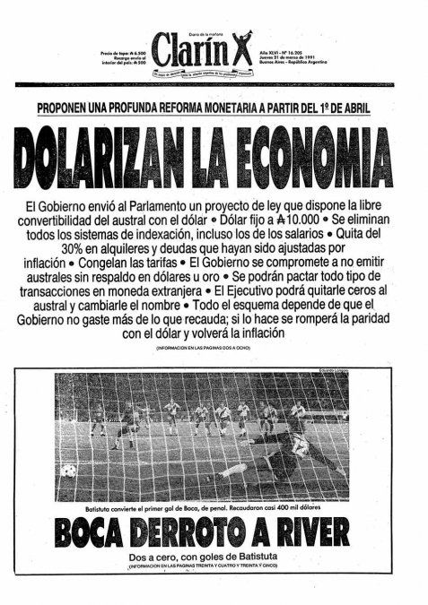 Tapa del diario Clarín: 21 Marzo 1991.