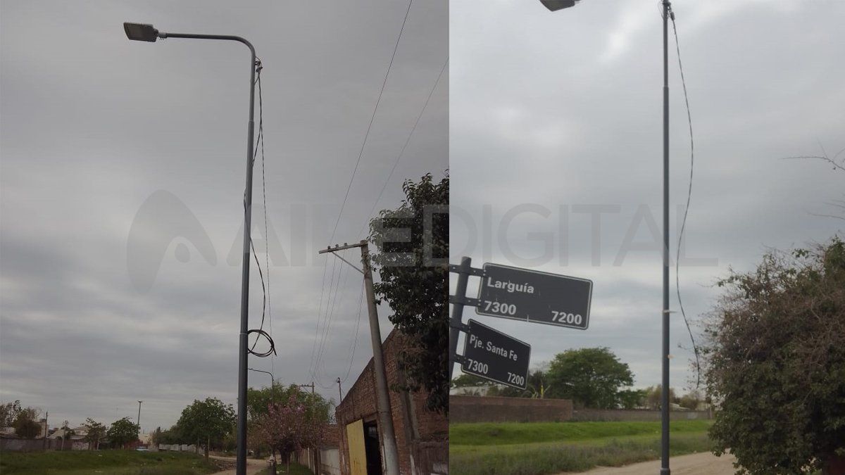 El alumbrado público vandalizado es una escena que se repite en varios puntos de la ciudad.