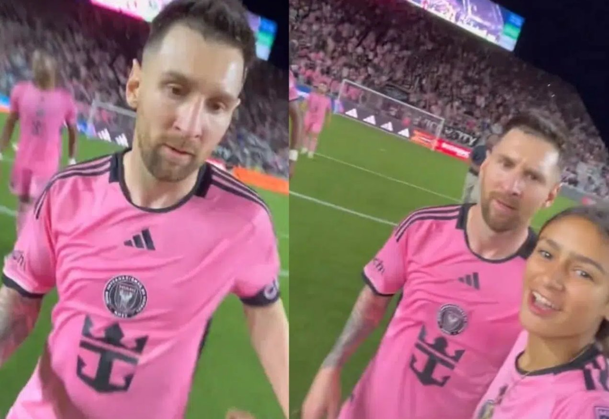 Lionel Messi junto a la nena que invadió la cancha durante el partido de Inter Miami. Lionel Messi junto a la nena que invadió la cancha durante el partido de Inter Miami.