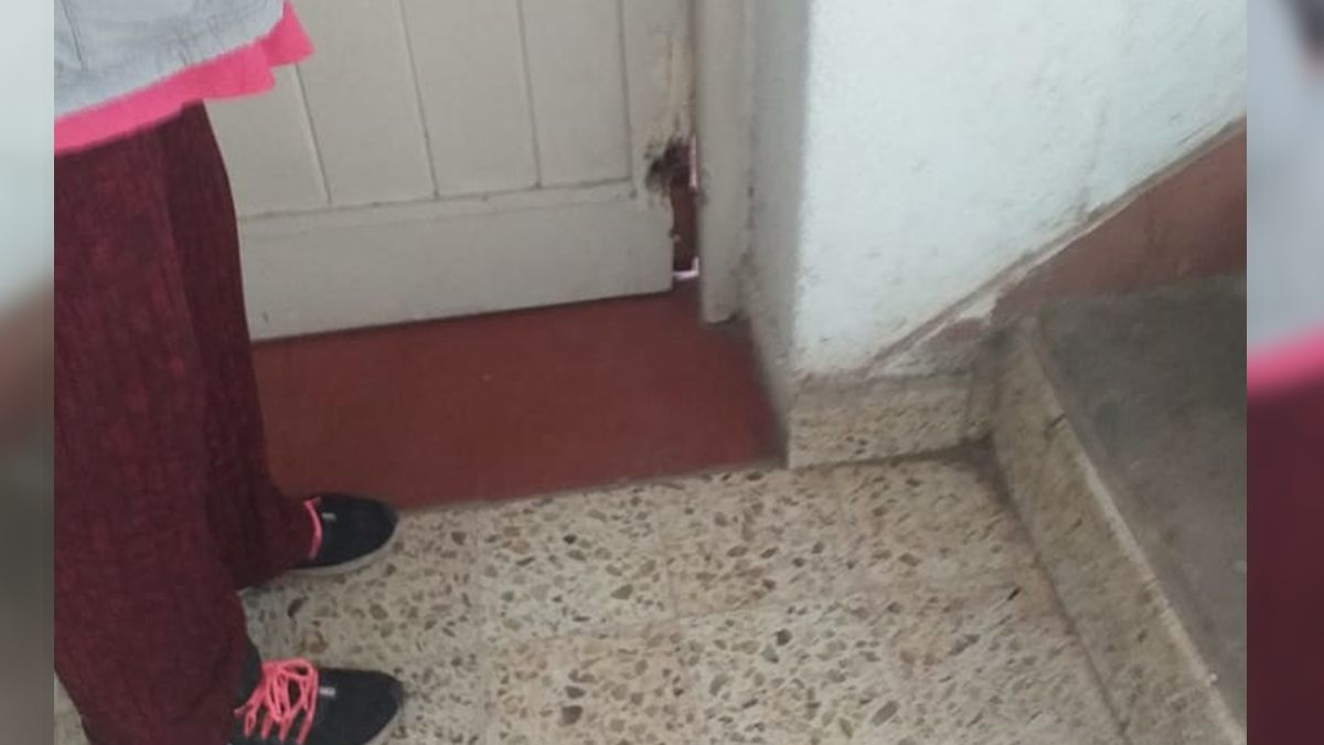 La dueña de casa sostiene que la puerta fue violentada, tal cual lo evidencia la foto. 