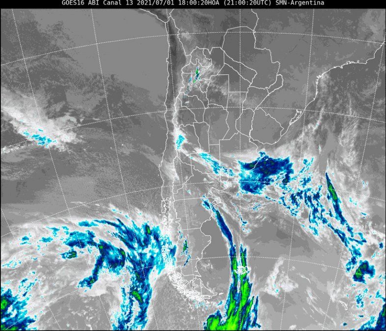 Imagen satelital del tiempo a las 18 del jueves.