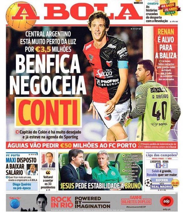 En Portugal confirman que Benfica viene por Conti