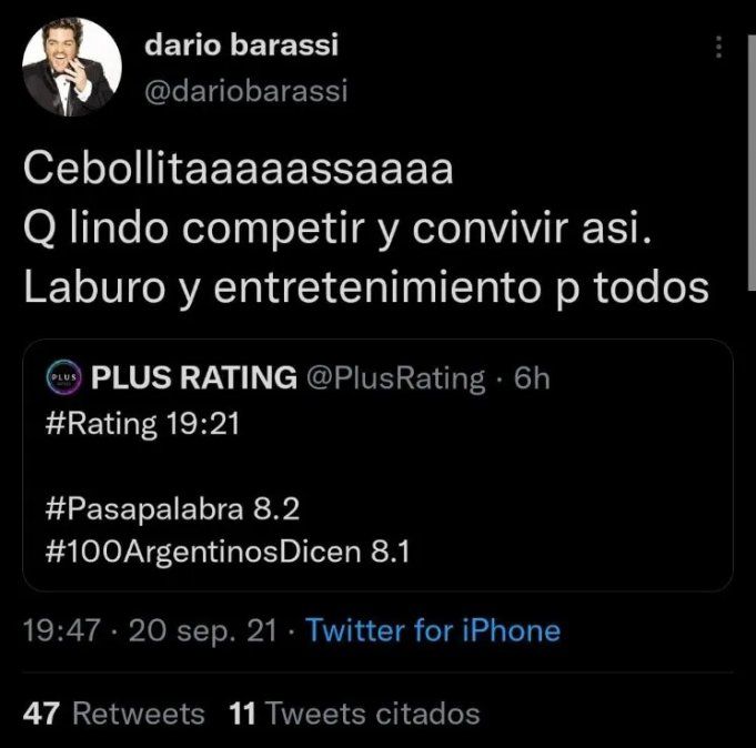 Darío Barassi indignado por su bajo rating. 