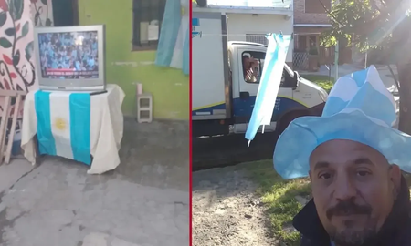 Un hombre sacó la tele a la calle e invitó a los vecinos del barrio a ver el debut de Argentina en el Mundial Un hombre sacó la tele a la calle e invitó a los vecinos del barrio a ver el debut de Argentina en el Mundial