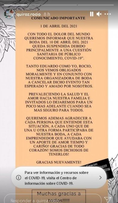 Ya había comunicado la suspensión de su casamiento